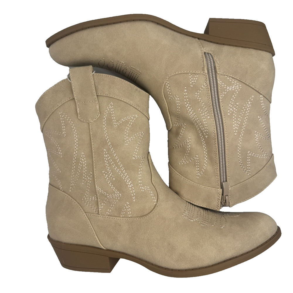 Womens 9 Cowgirl Boots Faux Suede Beige Neutral Country Cowboy Festival Concert - Picture 4 of 9